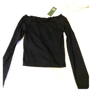 NWT Black ruffled detail off shoulder long sleeve